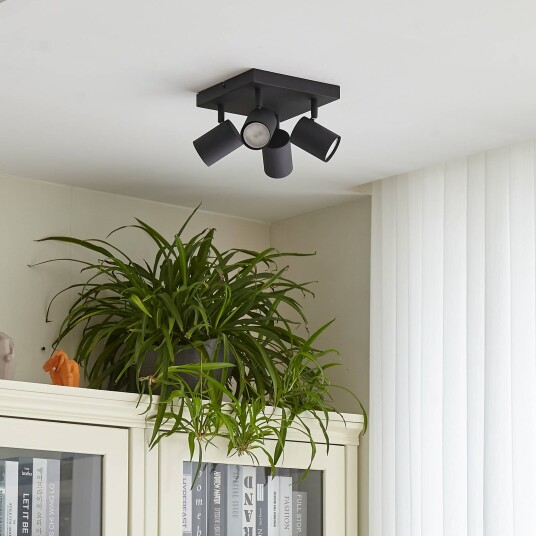 Lindby Jorell downlight, bred, svart, 4 lyskilder Lindby Jorell downlight, bred, svart, 4 lyskilder