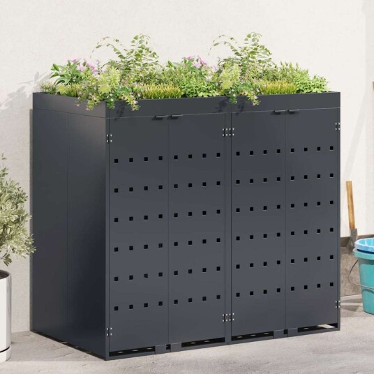 vidaXL Oppbevaring for 2 søppelbøtter Antrasitt 136 x 77,5 x 121,5 cm
