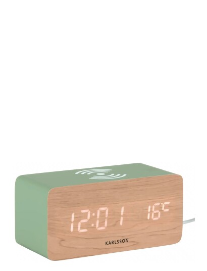 KARLSSON Alarm Clock Block W. Phone Charger Led Jungle Green White Led Green H 7.1CM