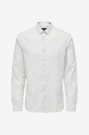 ONLY & SONS - Skjorte onsCaiden LS Stripe Linen Shirt 660 - Grå