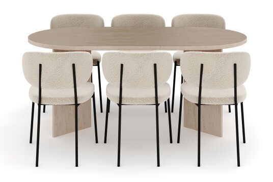 Other Brand Dano Spisebord 180 cm med 6 Heathrow Spisestoler Travertin / Hvit Bouclé