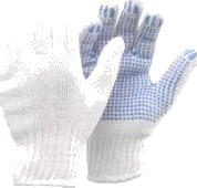 Handske Strikket Bluestar Basic Dot Str S 7 Bomuld/Pvc Med Dotter Hvid/Blå,12 Par/Pk