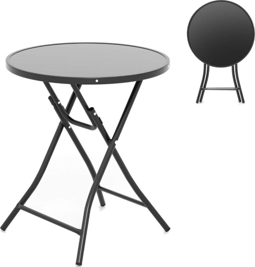 Ø 59 cm rundt bistrobord med bordplate laget av herdet glass og robust metallramme