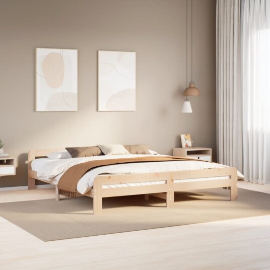  Sengeramme med madrass 200x200 cm heltre furu 8721158370877