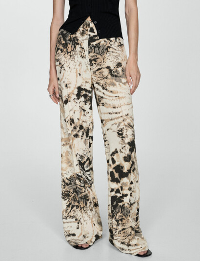 Mango Fluid Animal- Print Trousers - Beige - 34 Mango Fluid Animal- Print Trousers - Beige - 34