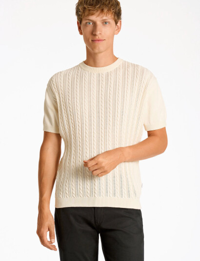 Lindbergh Knitted S/S O-Neck Tee - Cream - XXL Lindbergh Knitted S/S O-Neck Tee - Cream - XXL