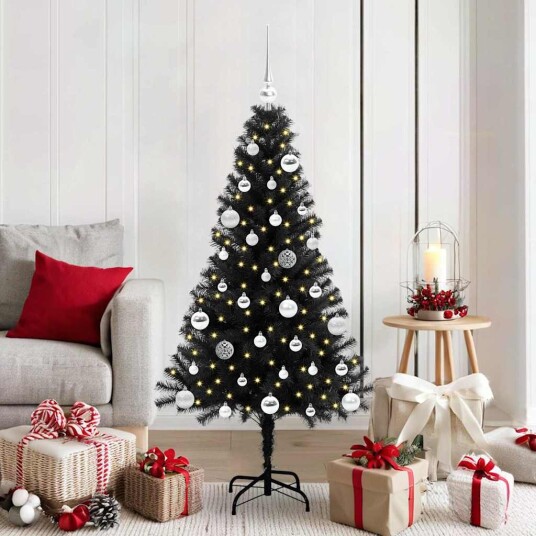  Juletre med 150 LED med stativ Svart 150 cm PVC