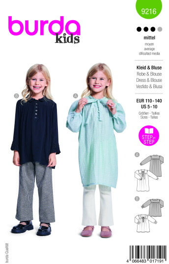 Burda 9216 - Bluse & Kjole EUR: 110-140 US: 5-10
