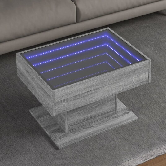 Salongbord med LED grå sonoma 70x50x45 cm konstruert tre 847537
