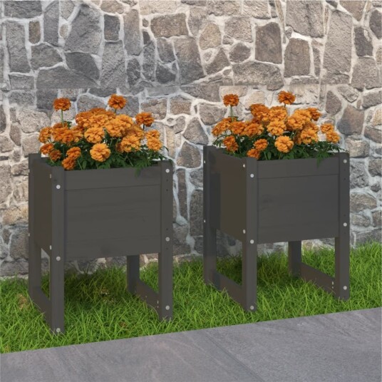 vidaXL Plantekasser 2 stk grå 40x40x52,5 cm heltre furu vidaXL Plantekasser 2 stk grå 40x40x52,5 cm heltre furu