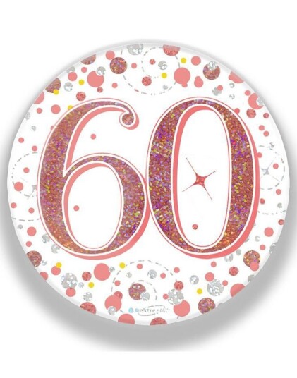 60 års Feiring Hvit og Rosegull Holografisk Stor Button/Badge