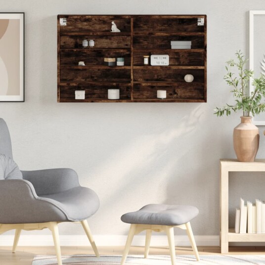 Vitrineskap røkt eik 100x15x58 cm konstruert tre Vitrineskap røkt eik 100x15x58 cm konstruert tre