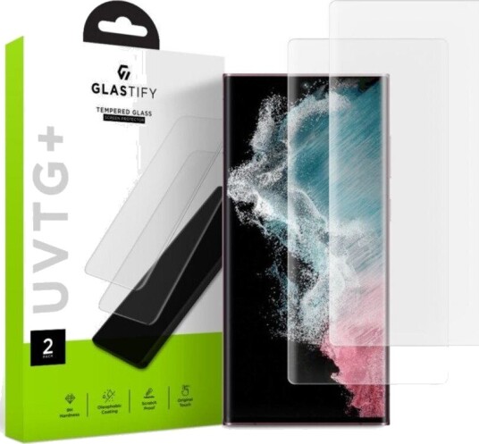 GLASTIFY Samsung Galaxy S22 Ultra Skjermbeskytter med Monteringsramme - 2 Pack Case Friendly - Gjennomsiktig