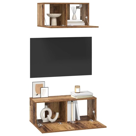  TV benk sett 2 pcs Gammelt tre 80 x 30 x 30 cm Konstruert tre