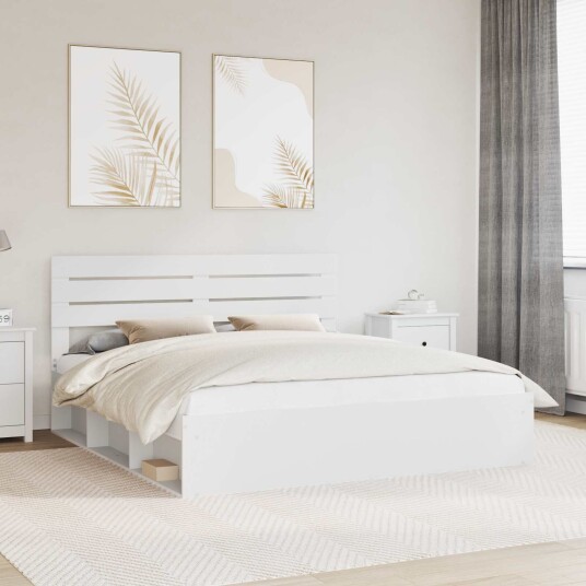  Sengestamme med hodegjerde Hvit 200 x 200 cm Massiv furu