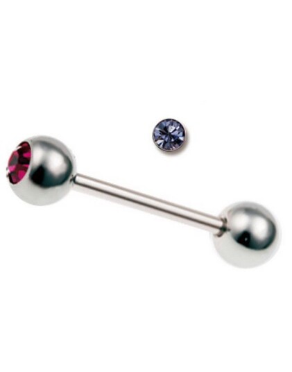 Pen Tungepiercing med Lilla Sten Strl 1.6 x 16 med 6 mm kule