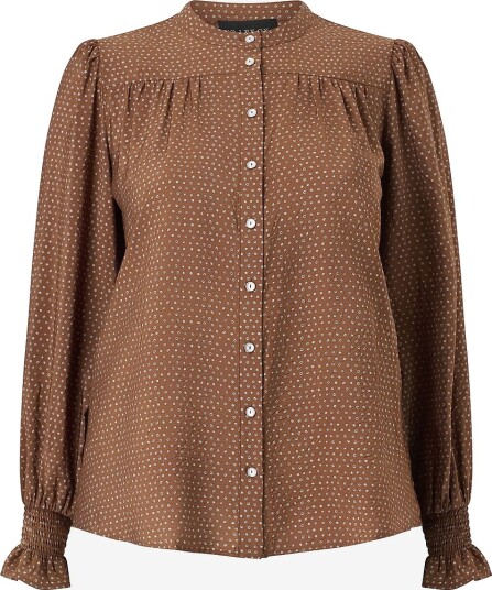 NO. 1 BY OX   Bluse Shirt w china collar and LS smock cuffs flair   Brun
