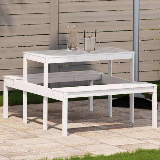 Piknikbord hvit 110x134x75 cm heltre furu 832558