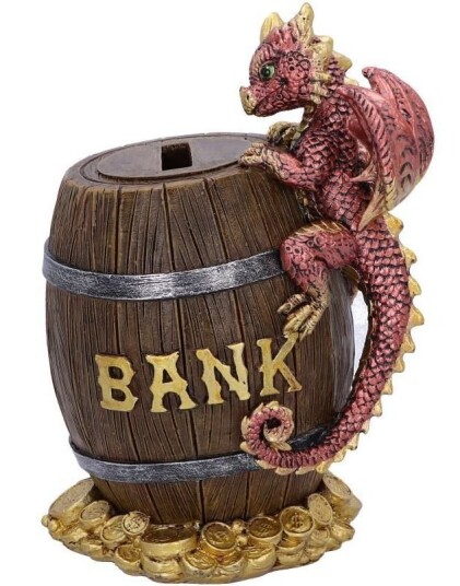 Nemesis Now Dragon Heist Dragefigur på Tønne 14 cm Sparebøsse