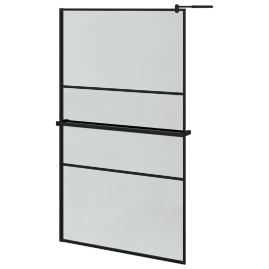 Dusjvegg med hylle svart 115x195 cm ESG-glass og aluminium