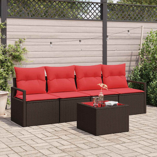 vidaXL Sofa sett 5 pcs Brun og rød polyrotting