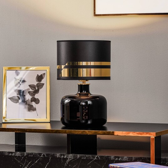Argon Bodo bordlampe i tekstil svart-gull