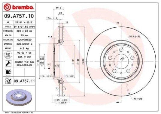 Bremseskive BREMBO 09.A757.11