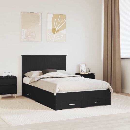 Sengestamme med hodegjerde Svart 120 x 190 cm Konstruert tre