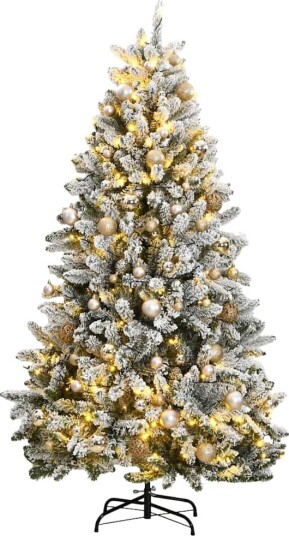 Kunstig hengslet juletre med 300 LED og kulesett 270 cm