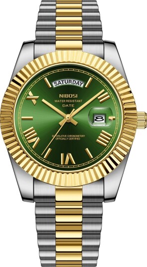 Nibosi Day Date Roman Silver Gold Green