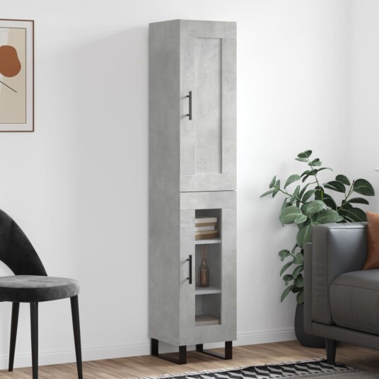 vidaXL Highboard betonggrå 34,5x34x180 cm konstruert tre 8720845498351