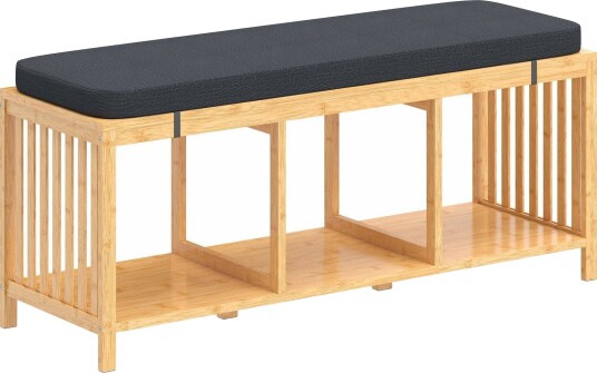 Bambus skobenk med pute – naturlig tre 220 kg kapasitet