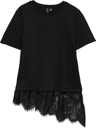 Vero Moda Topp Vmbrit Ss O Neck Lace T Shirt Jrs Svart