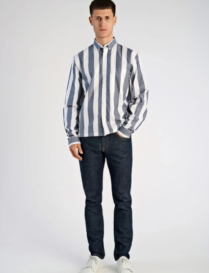 Lindbergh Bold Striped Cropped Shirt L/S Grey M Lindbergh Bold Striped Cropped Shirt L/S Grey M