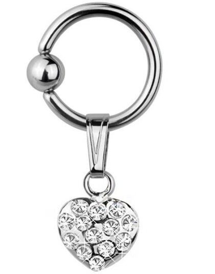 Heart With White Stones 1.6 x 10 mm BCR Piercing