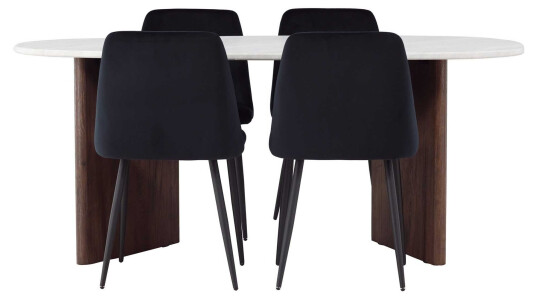 Venture Design Grönvik & Night spisegruppe Svart/lysegrå 4 stoler & bord 180 x 90 cm