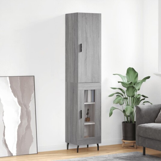 vidaXL Highboard grå sonoma 34,5x34x180 cm konstruert tre 8720845484859