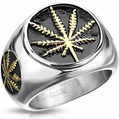 CB herre ring med cannabis design CB herre ring med cannabis design