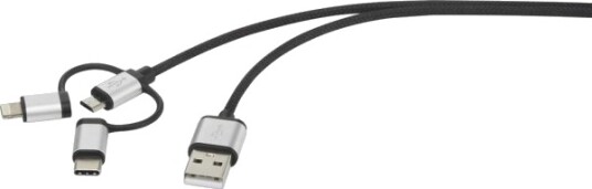 Renkforce Rf-3335108 1 M Usb A Usb C/Micro-Usb B/Lightning Usb 2.0 0,48 Gbit/S Grå