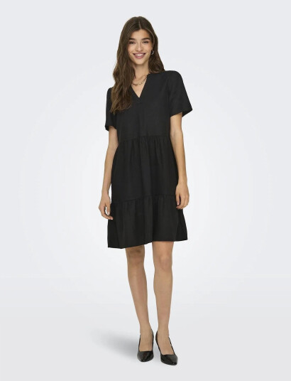 ONLY Onltiri-Caro S/S V-Neck Lin Dress Cc Pnt - Black - XS ONLY Onltiri-Caro S/S V-Neck Lin Dress Cc Pnt - Black - XS