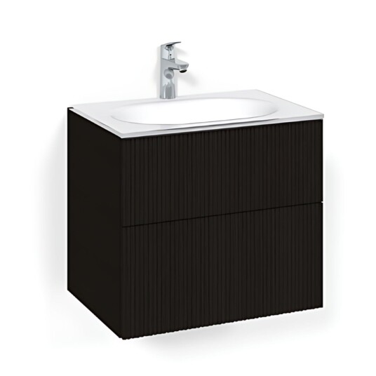 Macro Design Crown Line Servantskap 2-skuff - med Glasservant Svart eik / 60cm Glass Edge Hvit