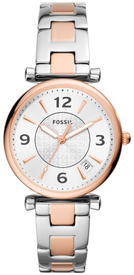 Fossil Dameklokke ES5156 Carlie Sølvfarget/Rose gulltonet stål Ø35