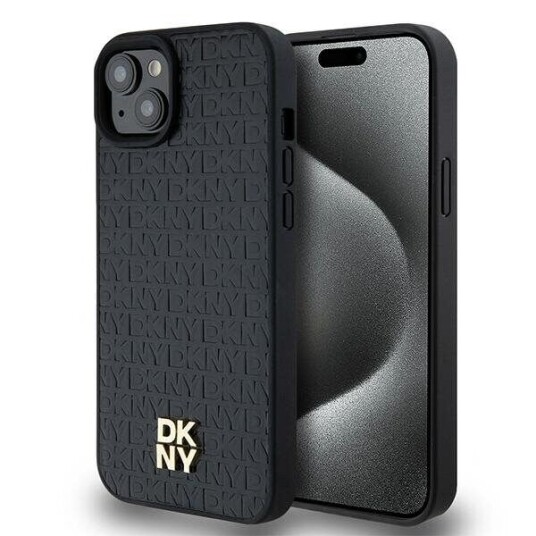 DKNY iPhone 15 Plus MagSafe-deksel med monogrammønster i svart