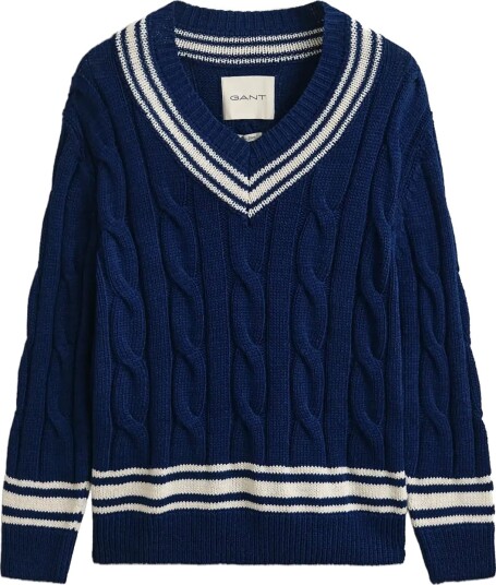 Gant Mercerized Cotton Cable V Neck Navy L