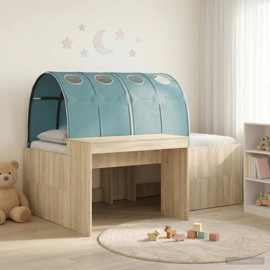 Seng med Tunnel 4 pcs Artisian Eik og Lys Blå Konstruert tre