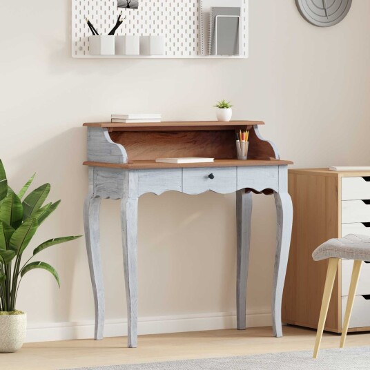 vidaXL Skrivebord Brun og hvit 80 x 40 x 92 cm Massivt mahognitre