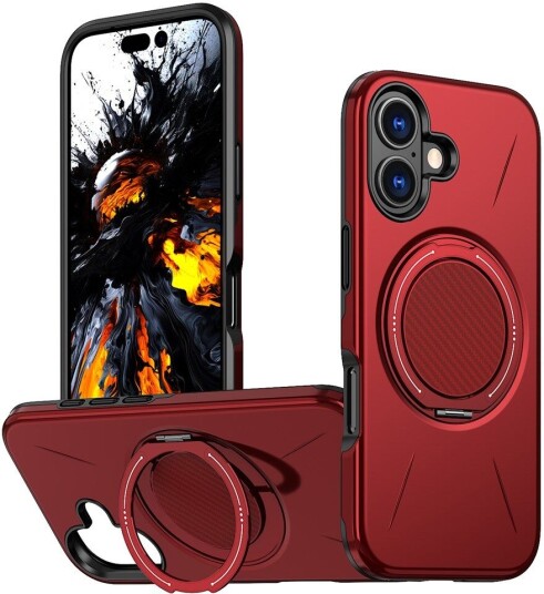 EIDERWOOD iPhone 17 Deksel med Roterende Kickstand – MagSafe Kompatibel – Rød