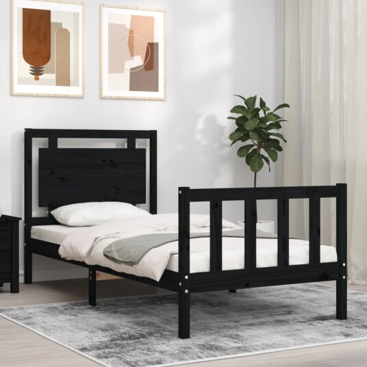 vidaXL Sengeramme med hodegavl svart 2FT6 small single heltre