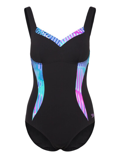 Speedo Womens Speedo Shaping Printed Panel 1 Piece Lunael - Black - 42