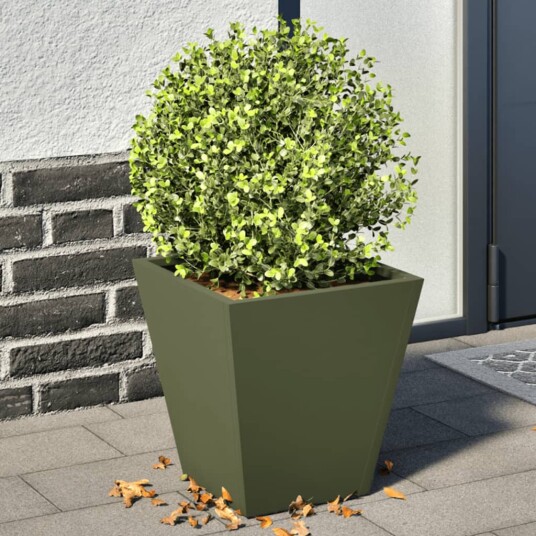 Plantekasser olivengrønn 2 stk sekskantet 30x30x30 cm stål